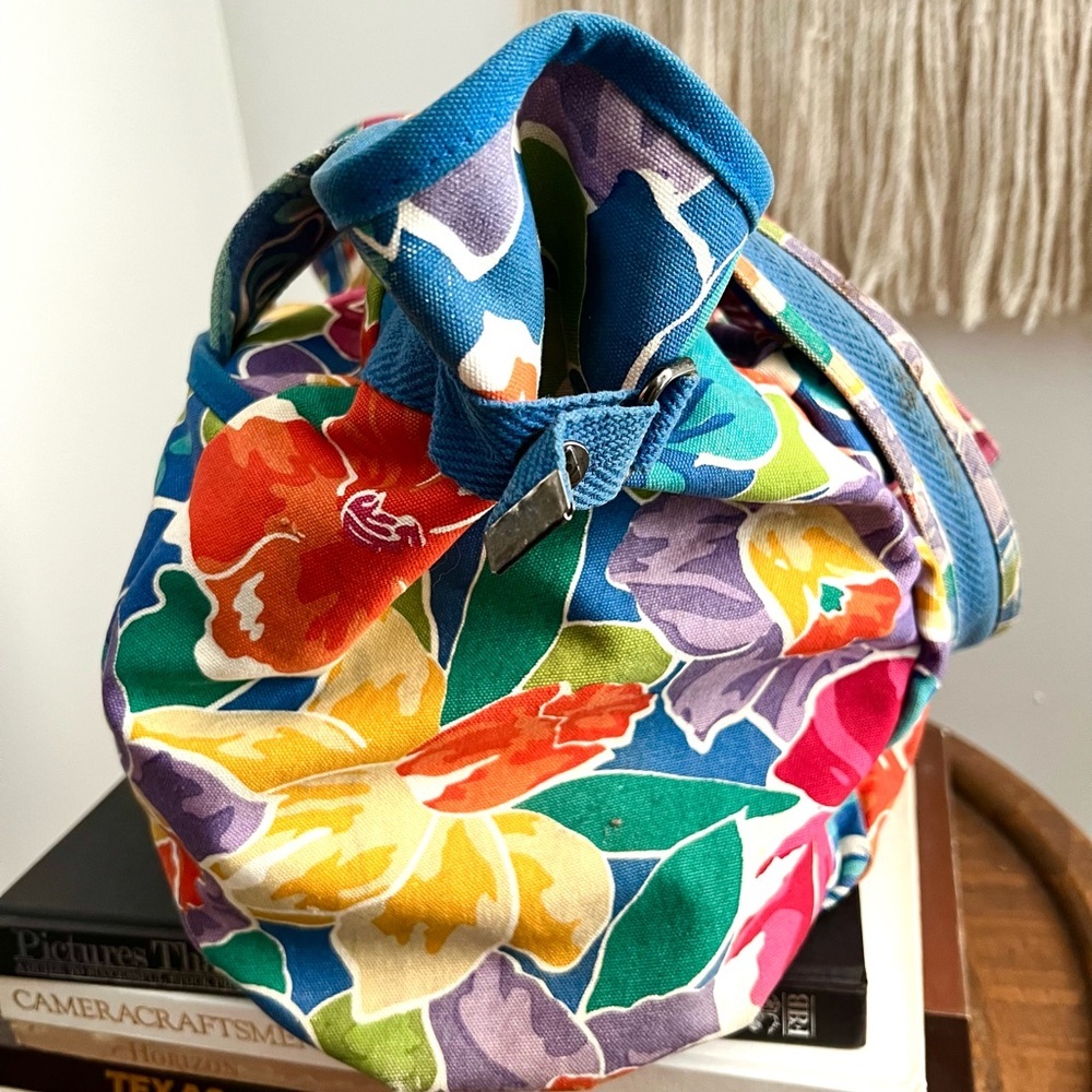Vintage 90s Floral Multicolor Tote Bag Liz Claiborne Spring Summer Festival - Picture 6 of 8